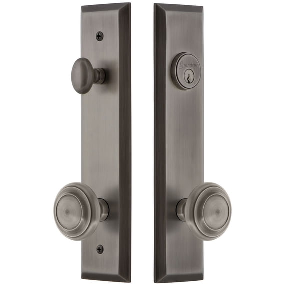 Grandeur 840653 Fifth Avenue Solid Brass Tall Plate Single Cylinder Keyed Entry Set - Grey