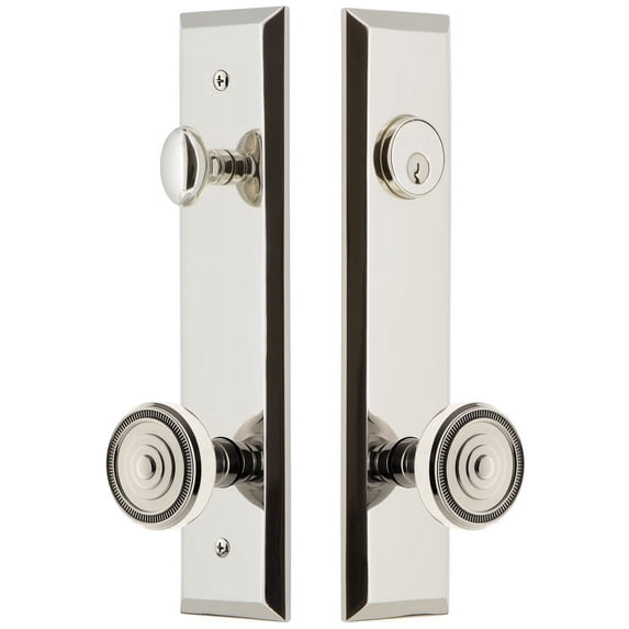 Grandeur Fifth Avenue Tall Plate Single Cylinder One Piece Knobset with Soleil Knob