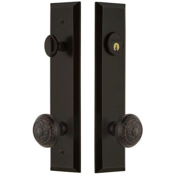 Grandeur Fifth Avenue Tall Plate Single Cylinder One Piece Knobset with Windsor Knob