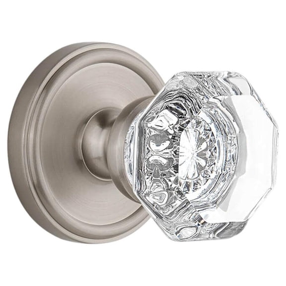Grandeur Geochm_Prv_234_Cs Chambord Crystal Solid Brass Privacy Door Knob Set - Nickel