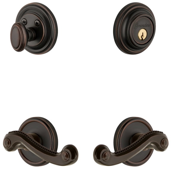 Grandeur 834422 Georgetown Solid Brass Right Handed Single Cylinder Keyed Entry Leverset