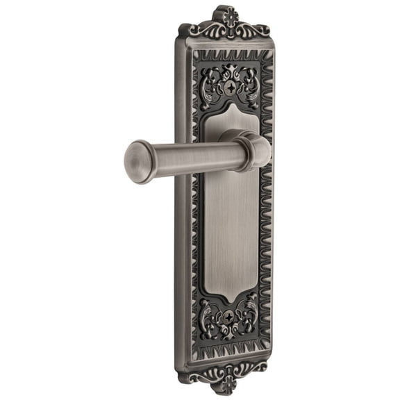 Grandeur 813668 Windsor Solid Brass Rose Right Handed Passage Door Lever Set - Grey