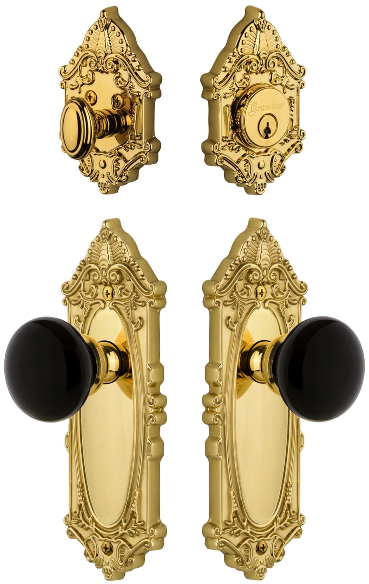 Grandeur Grande Victorian Plate Single Cylinder Knob Comb Pack with Coventry Knob and matching Deadbolt