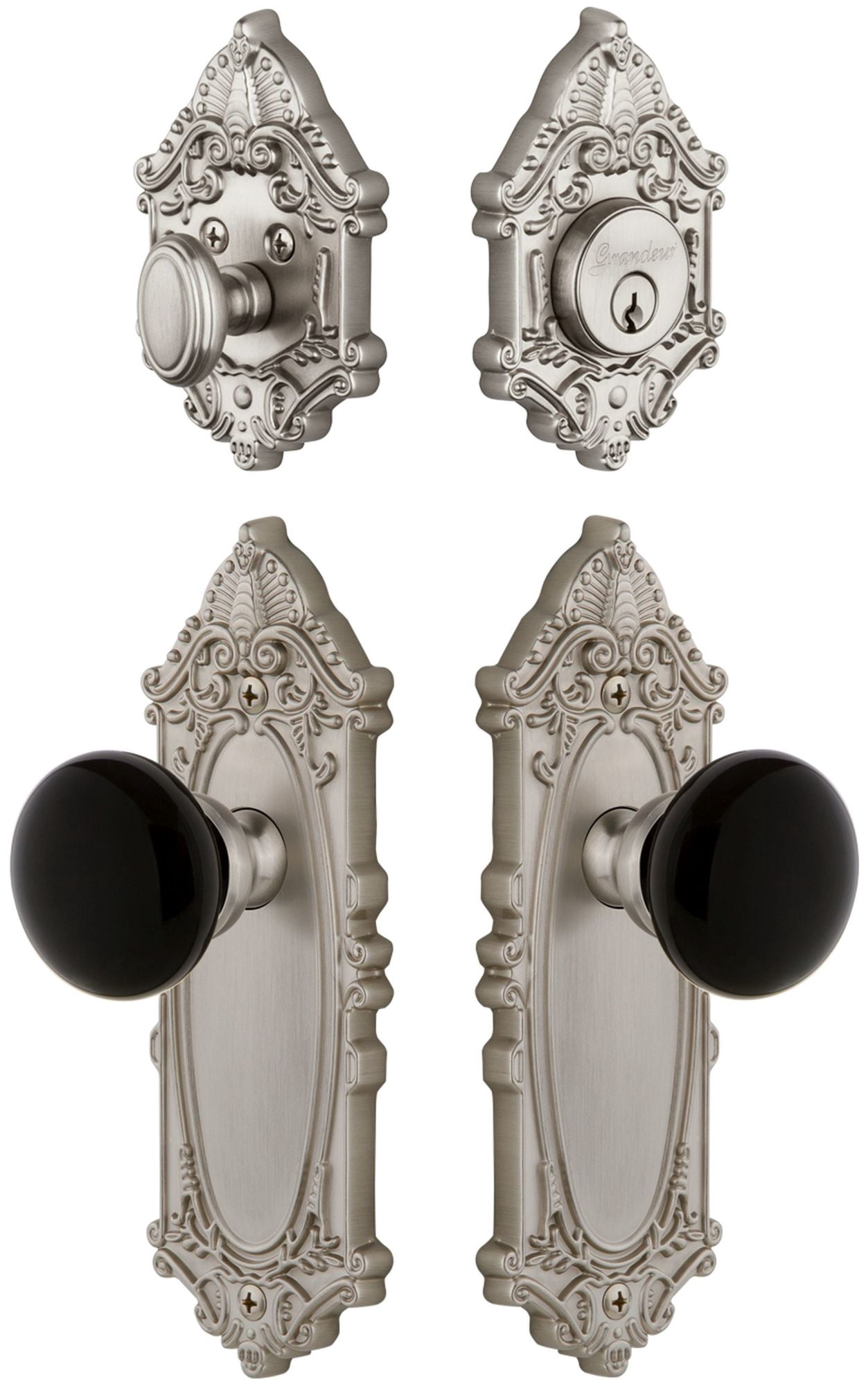 Grandeur Grande Victorian Plate Single Cylinder Knob Comb Pack with Coventry Knob and matching Deadbolt
