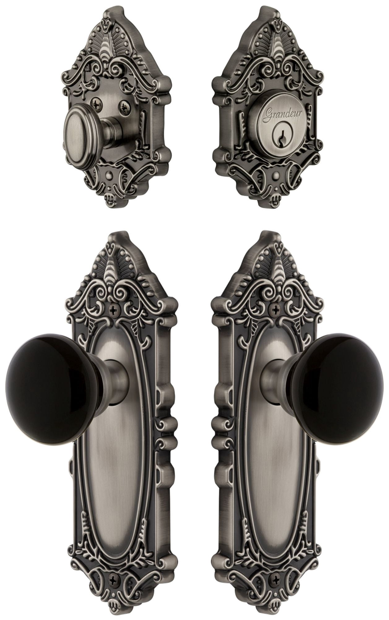 Grandeur Grande Victorian Plate Single Cylinder Knob Comb Pack with Coventry Knob and matching Deadbolt