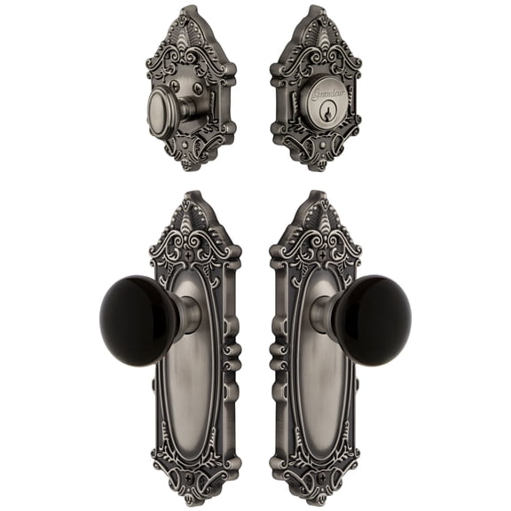 Grandeur Grande Victorian Plate Single Cylinder Knob Comb Pack with Coventry Knob and matching Deadbolt