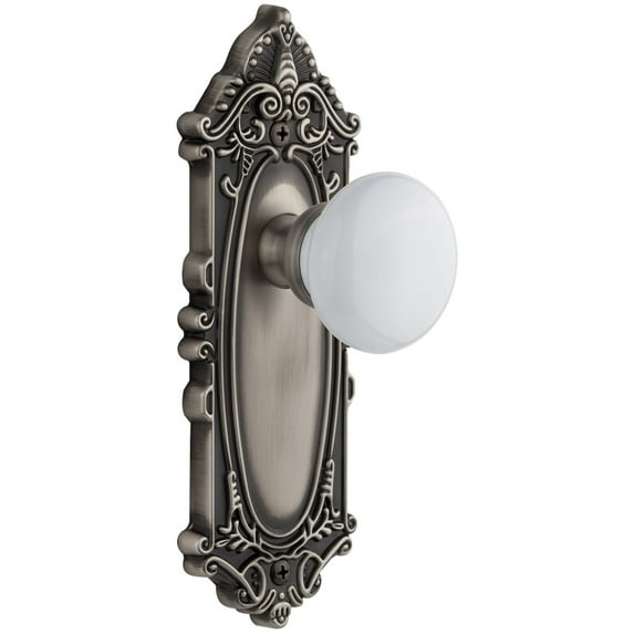 Grandeur Grande Victorian Plate with Hyde Park Knob, Privacy - 2.375", Antique..