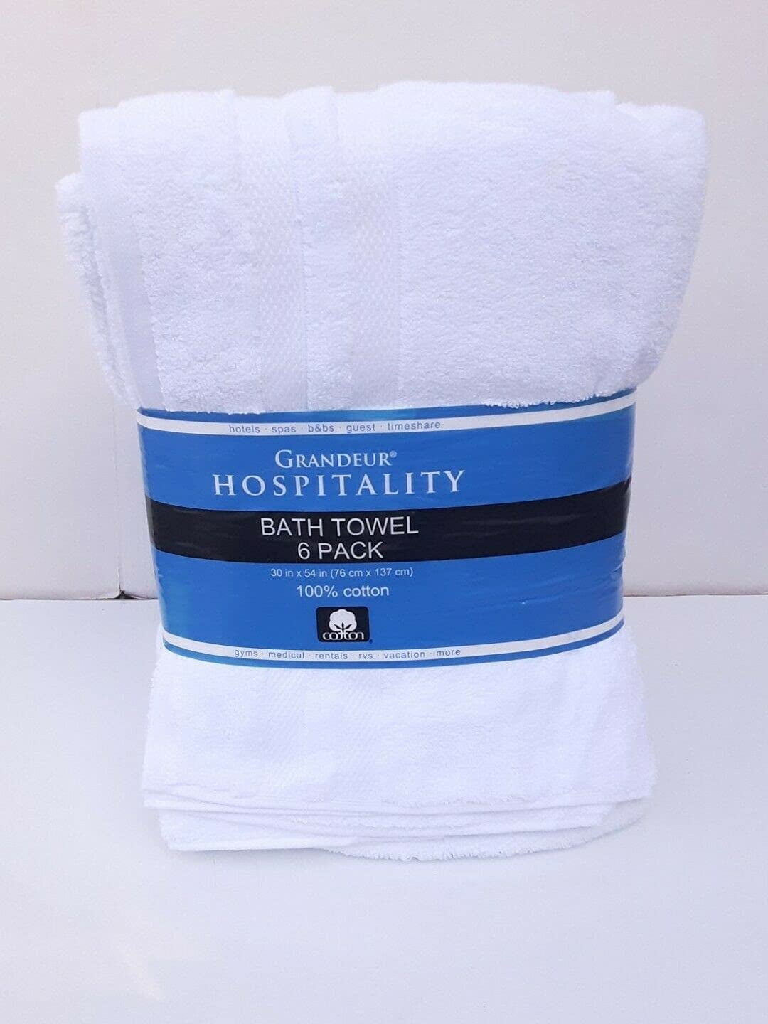Grandeur Hospitality Solid Print Cotton Bath Towels, White, 6 Count