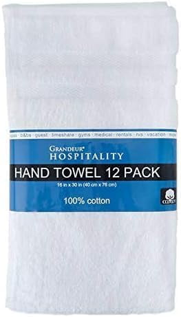 Grandeur Hospitality Towels 12 Pack 100% Ring Spun Cotton Soft-Durable-Absorbent Hand Towels