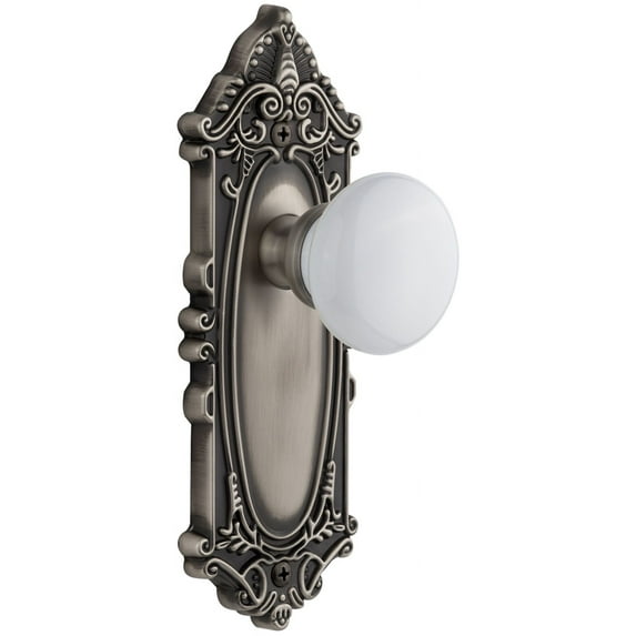 Grandeur Gvchyd_Psg_234 Grande Victorian Solid Brass Rose Passage Door Knob Set - Grey