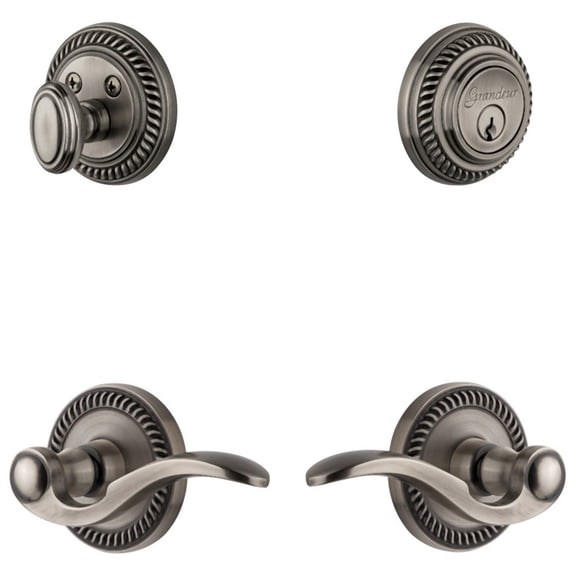 Grandeur 823355 Newport Solid Brass Left Handed Single Cylinder Keyed Entry Leverset And