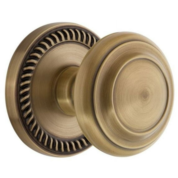 Grandeur Newcir_Dd_Na Newport Solid Brass Rose Dummy Door Knob Set - Brass