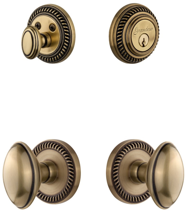Grandeur 818438 Newport Solid Brass Single Cylinder Keyed Entry Knobset And Deadbolt Combo