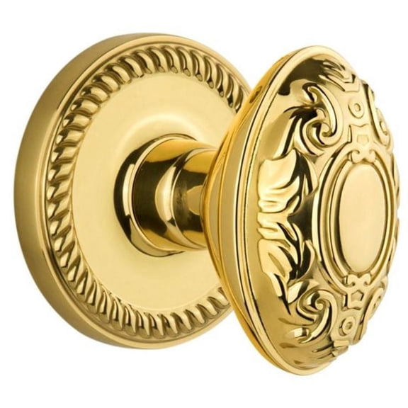 Grandeur Newgvc_Psg_238 Newport Solid Brass Rose Passage Door Knob Set - Brass