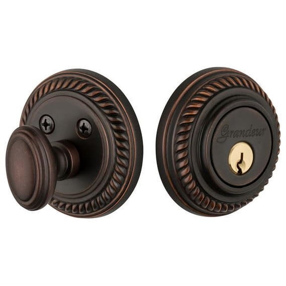Grandeur Newnew_Sglcyl_234 Newport Solid Brass Rose Keyed Entry Single Cylinder Deadbolt -