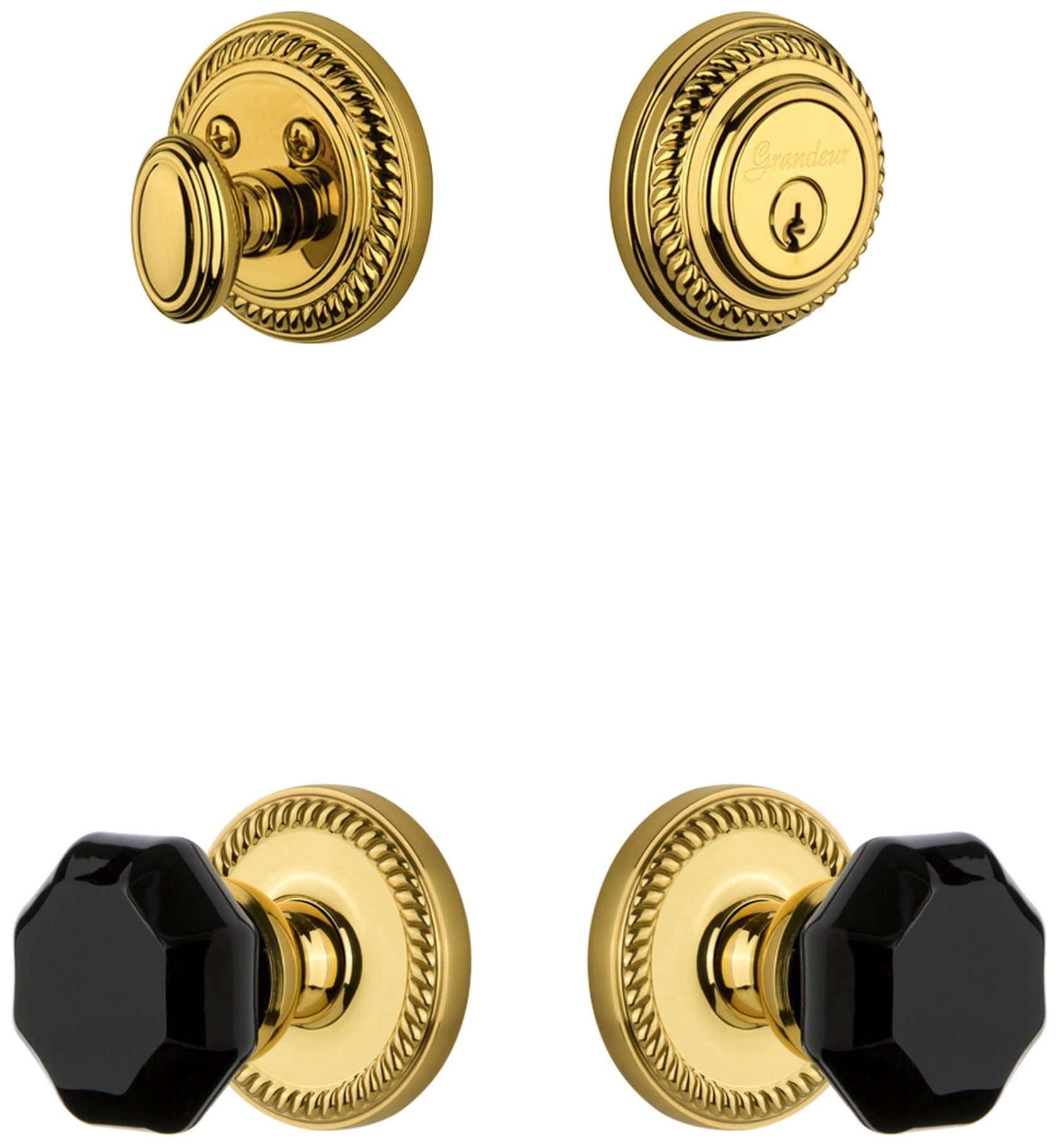 Grandeur 851313 Newport Solid Brass Rose Single Cylinder Keyed Entry Deadbolt And Knobset