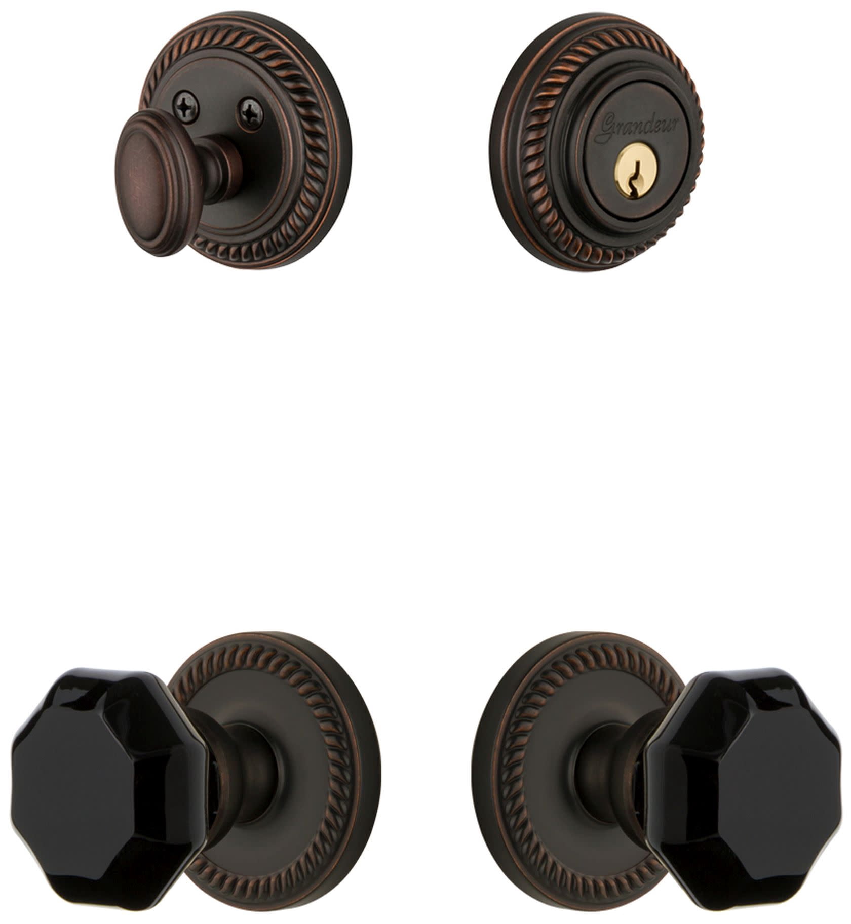 Grandeur 851319 Newport Solid Brass Rose Single Cylinder Keyed Entry Deadbolt And Knobset