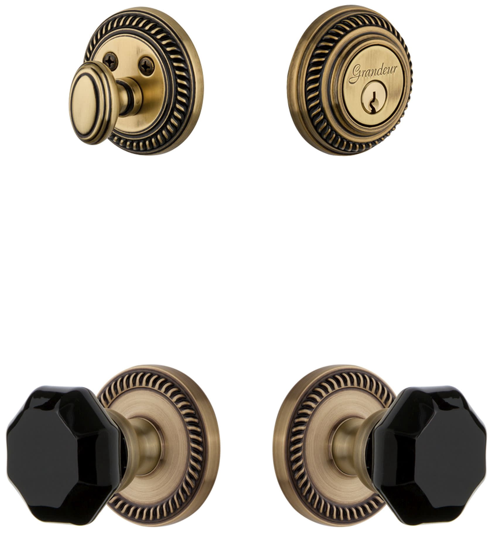 Grandeur 851321 Newport Solid Brass Rose Single Cylinder Keyed Entry Deadbolt And Knobset