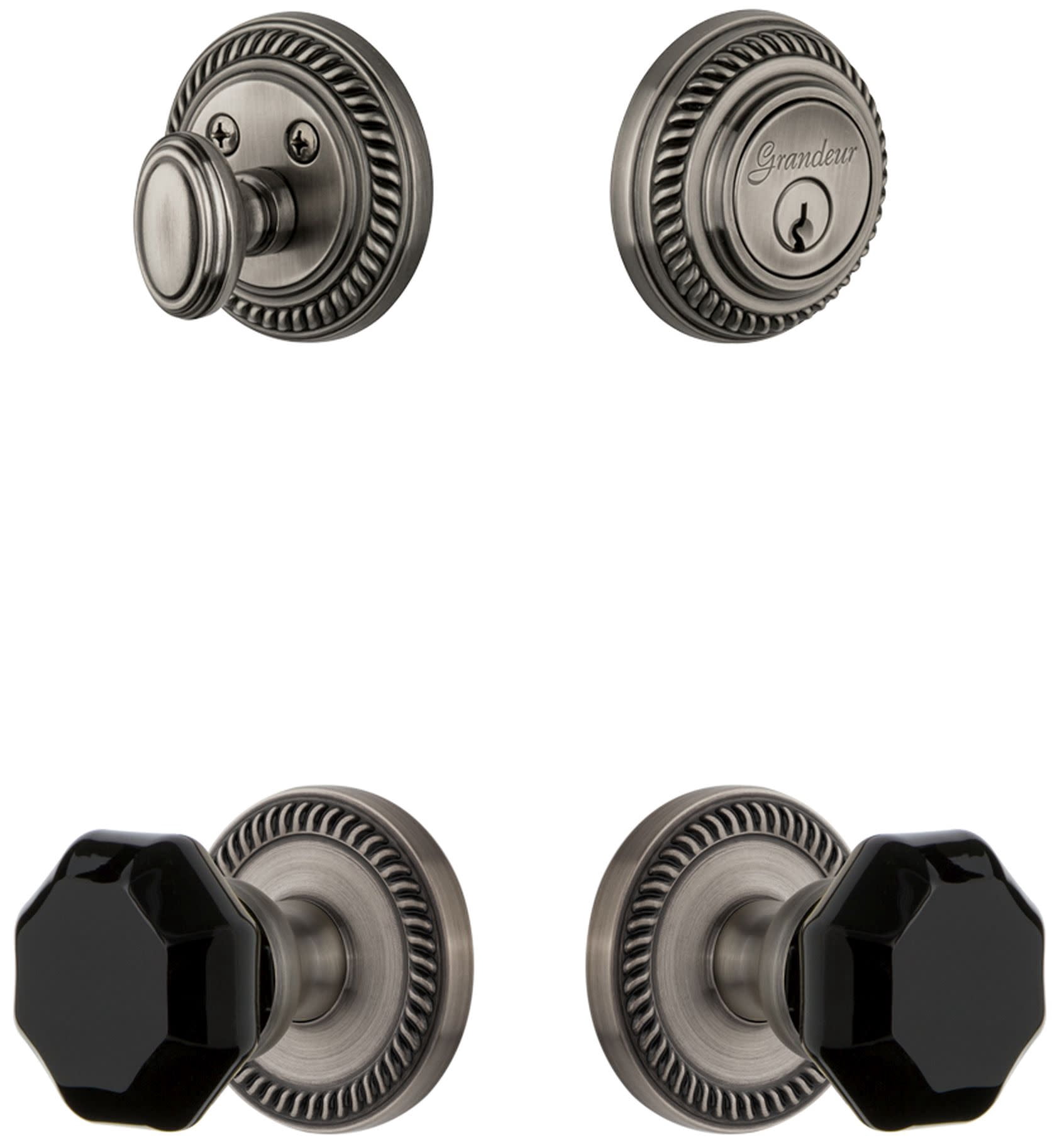Grandeur Newport Rosette Single Cylinder Knob Combo Pack with Lyon Knob and matching Deadbolt