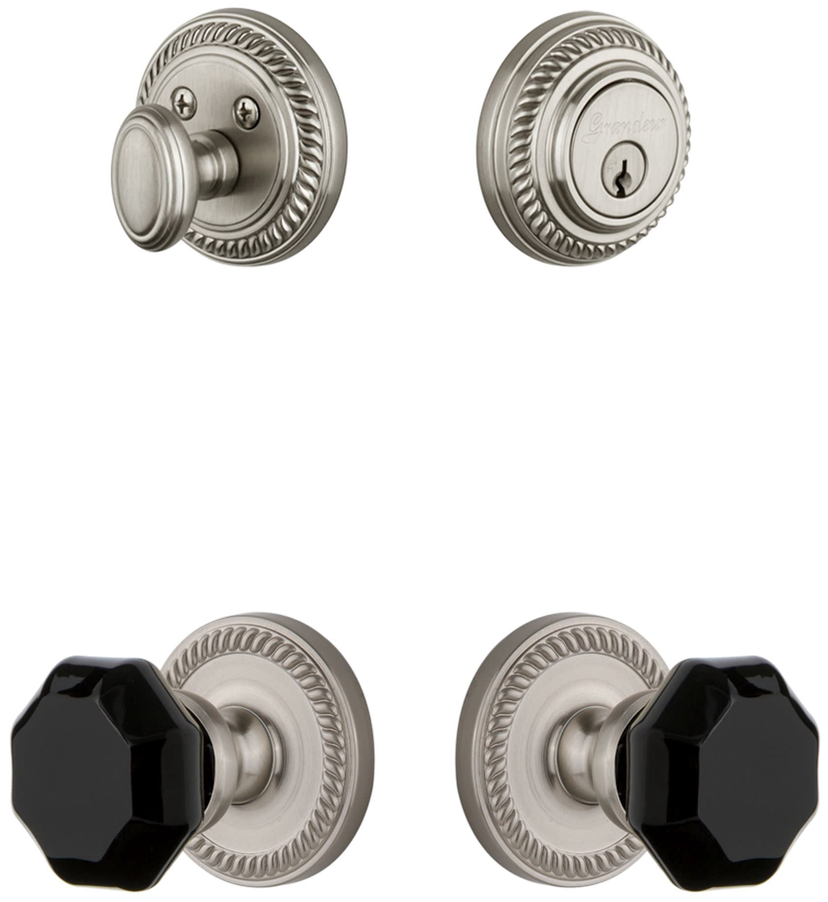Grandeur Newport Rosette Single Cylinder Knob Combo Pack with Lyon Knob and matching Deadbolt