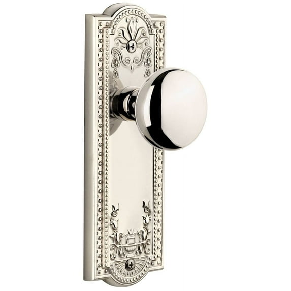 Grandeur Parthenon Plate with Fifth Avenue Knob, Single Dummy, Polished Nickel