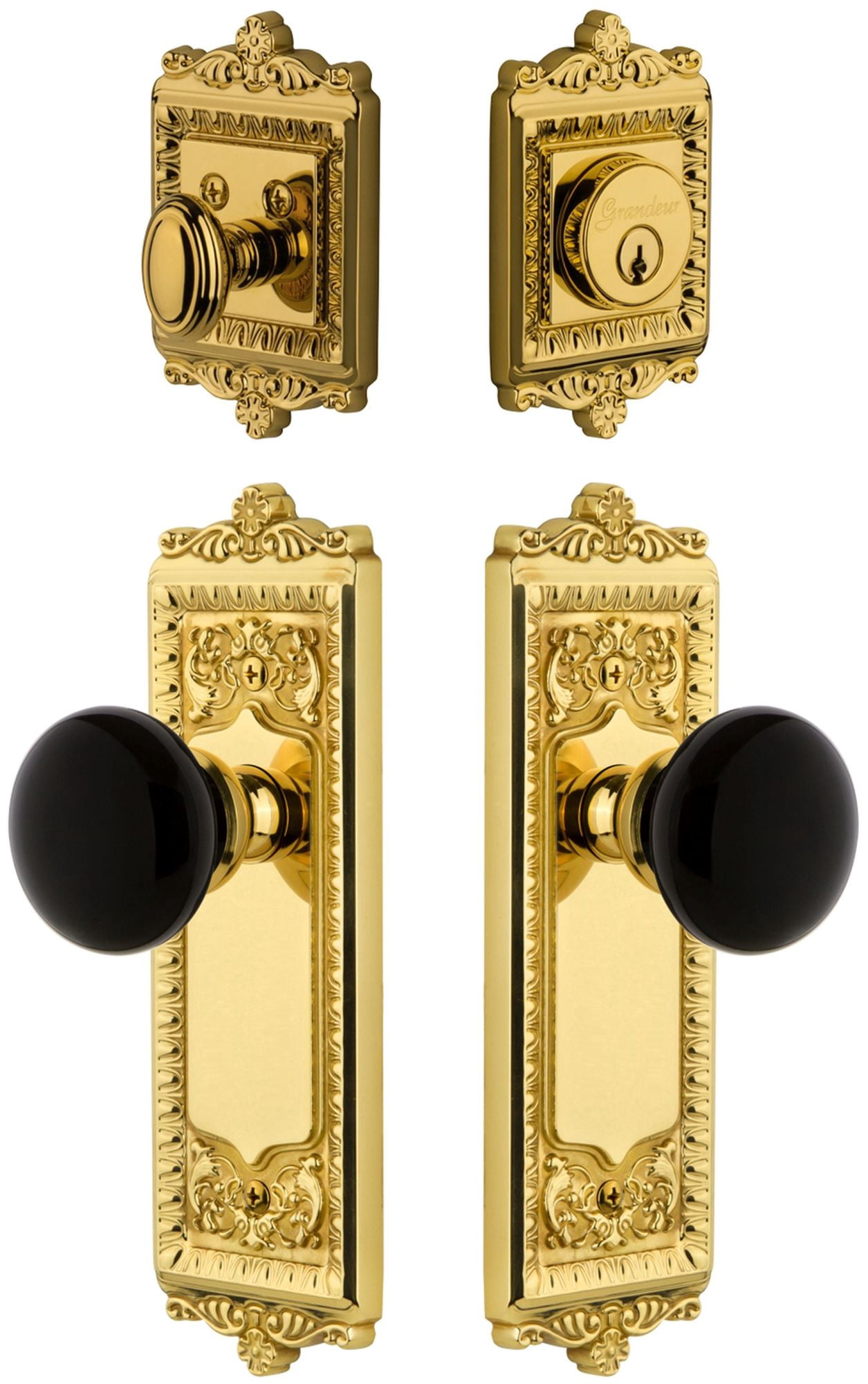 Grandeur 853552 Windsor Solid Brass Rose Single Cylinder Keyed Entry Deadbolt And Knobset