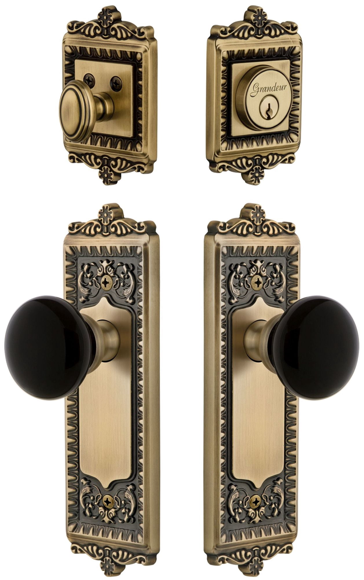 Grandeur 853570 Windsor Solid Brass Rose Single Cylinder Keyed Entry Deadbolt And Knobset