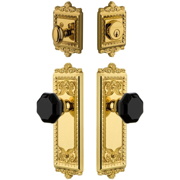 Grandeur Windsor Plate Single Cylinder Knob Combo Pack with Lyon Knob and matching Deadbolt