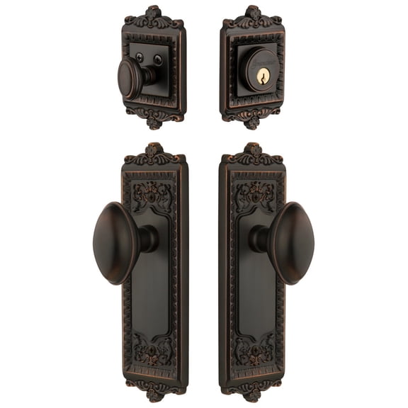 Grandeur 823079 Windsor Solid Brass Single Cylinder Keyed Entry Knobset And Deadbolt Combo