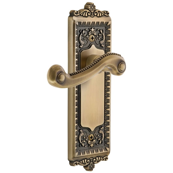 Grandeur Winnew_Psg_234 Windsor Solid Brass Rose Right Handed Passage Door Lever Set -