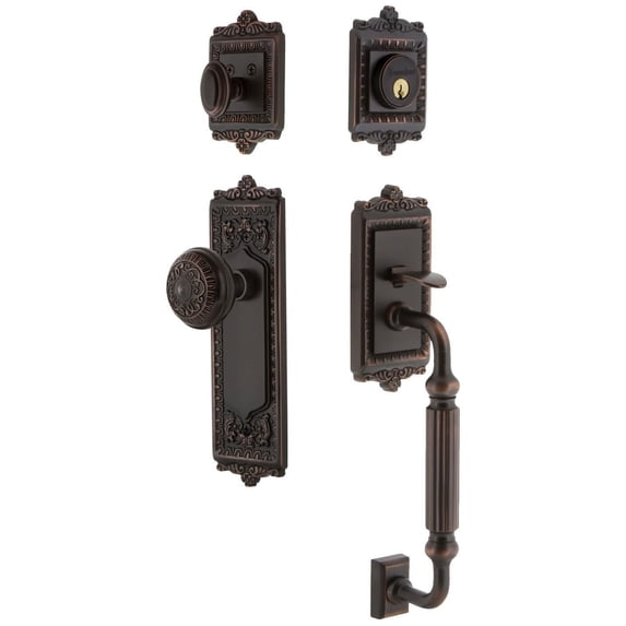 Grandeur 819899 Windsor Solid Brass Rose Keyed Entry Single Cylinder Sectional 'F' Grip