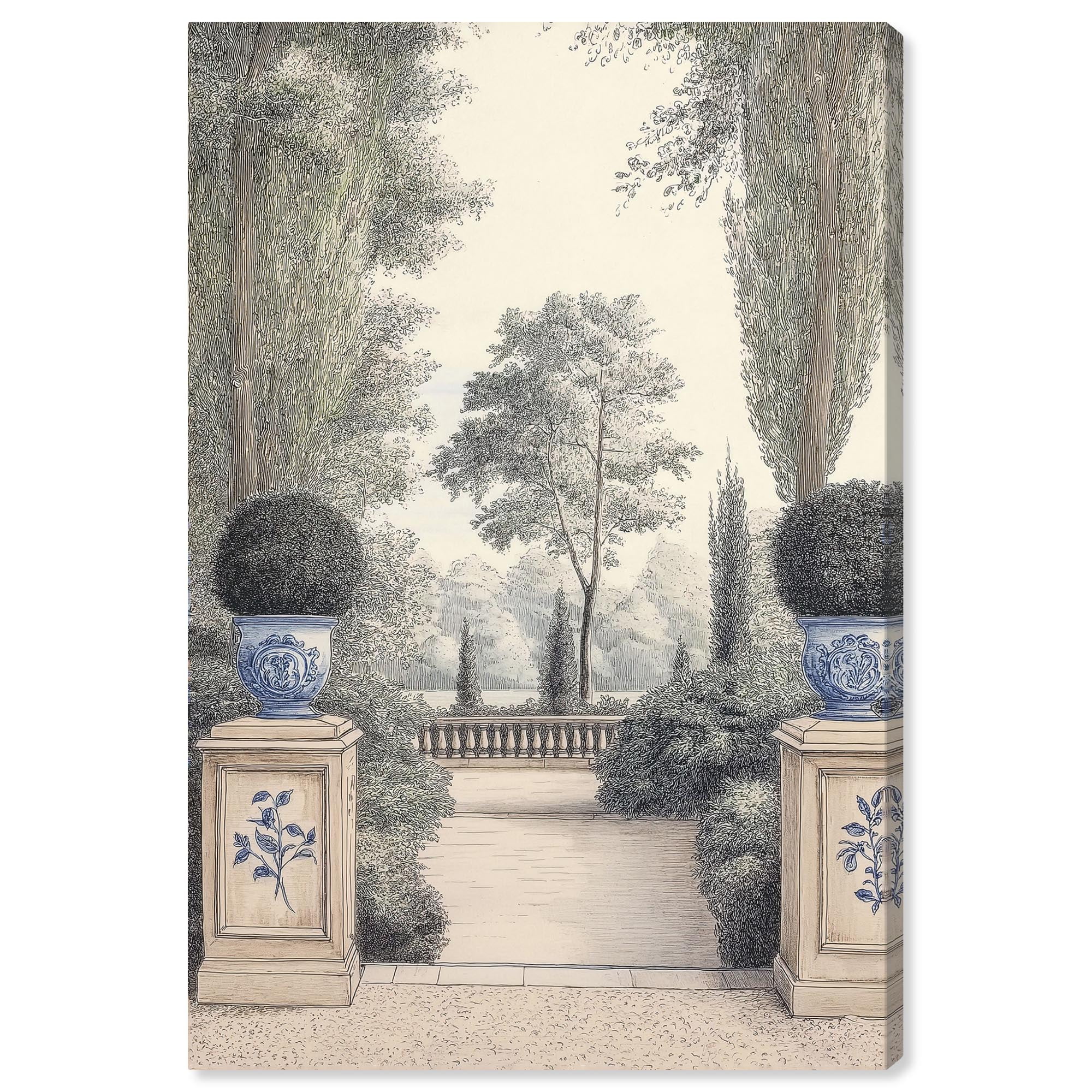 Grandeur in Green Vertical Canvas Landscape Art with Blue Accents