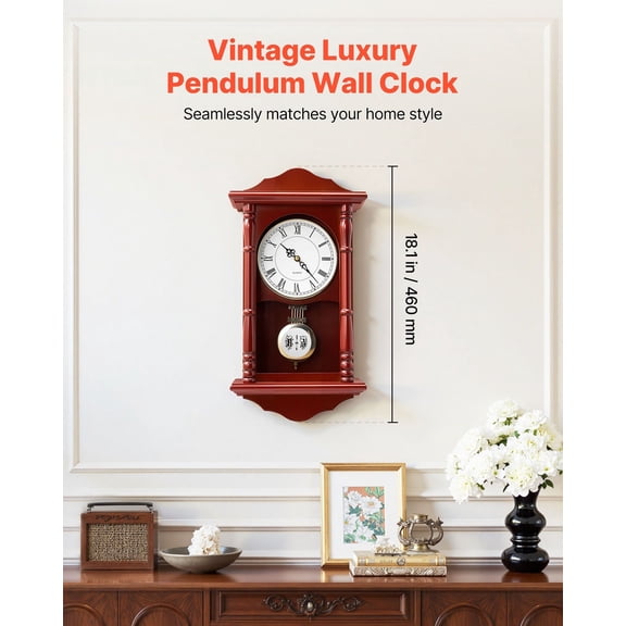 Grandfather Clock,18 in Classic Vintage Pendulum Clock,Pine Wood&MDF Wall Clocks with Quartz Movement&Quiet Design,for Living Room,Bedroom,Home Decor,and Gift (Cherry Tone Finish)