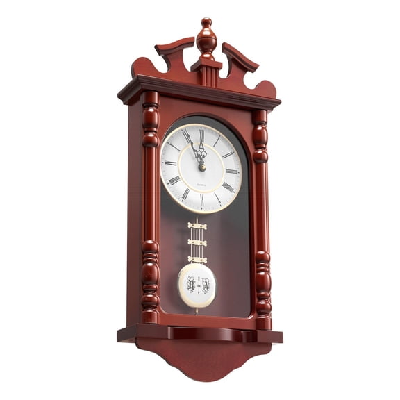 Grandfather Clock 23.2 Inch Vintage Pendulum Wall Clock Pine MDF Quartz Movement Silent Design for Living Room Bedroom Home Decor Gift Cherry Wood Finish