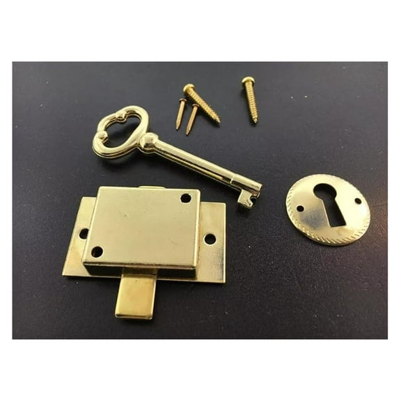 Grandfather Clock Door Lock Key Set - Brass Finish - Fits Howard, Ridgeway, Sligh Clocks - Replacement Lock with Key & Cover