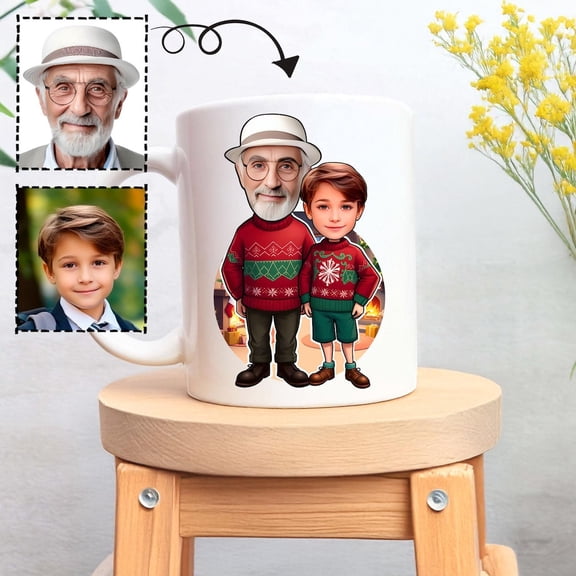 Grandfather and Grandson Christmas Mug, Custom Photo Gift, Personalized Holiday Coffee Mug, Unique Keepsake for Grandpa, Special Gift for Grandson