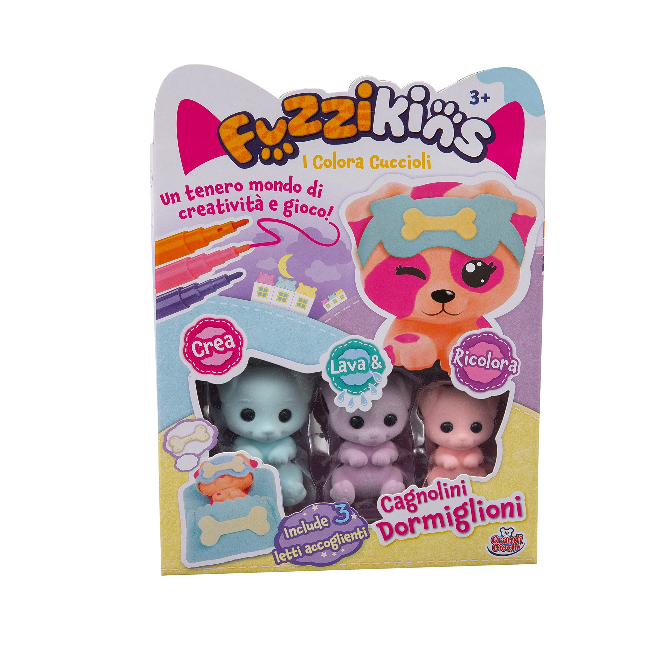 Grandi Giochi Fuzzikins I Colora, Sleeping Dogs, Coloring Dogs, Wash and Recolor-FUZ00006, FUZ0