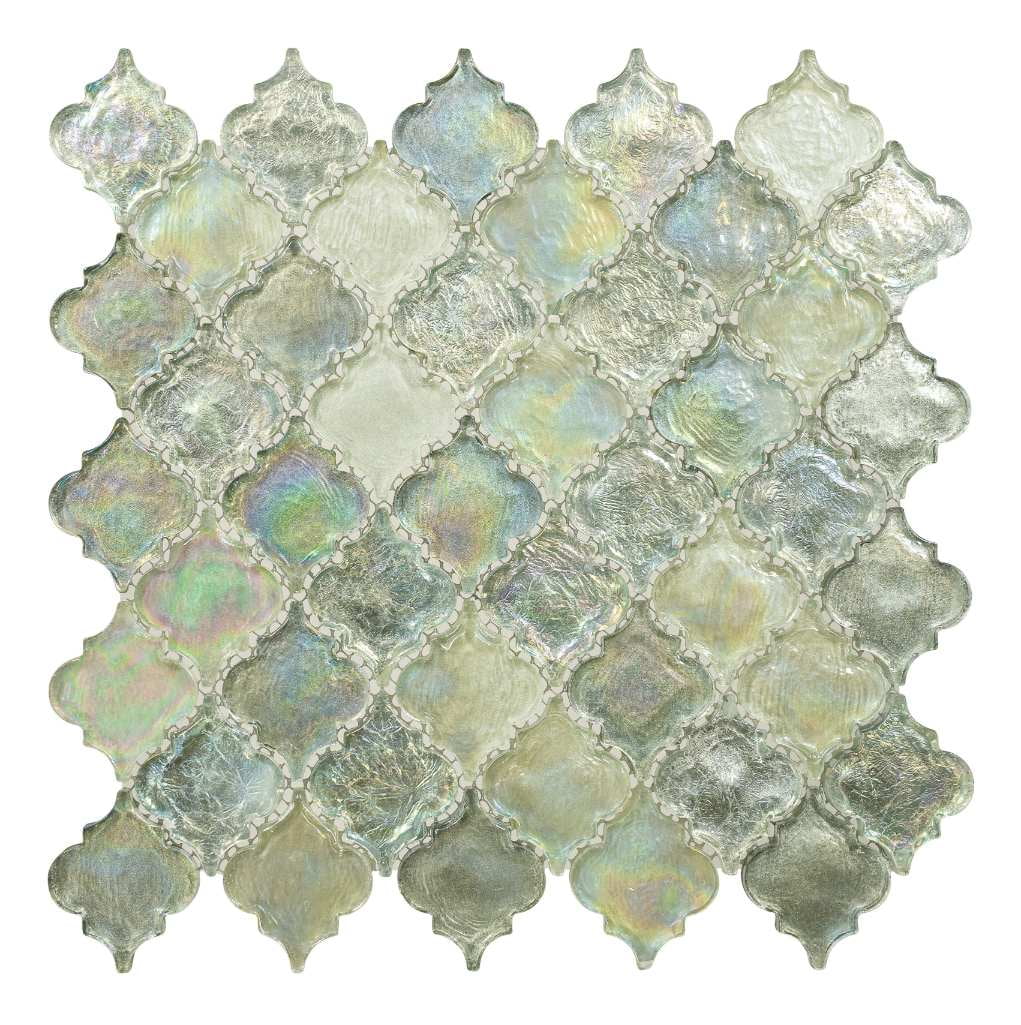 Grandio Utopia Silver 2-in. Arabesque Polished Glass Mosaic Wall Tile