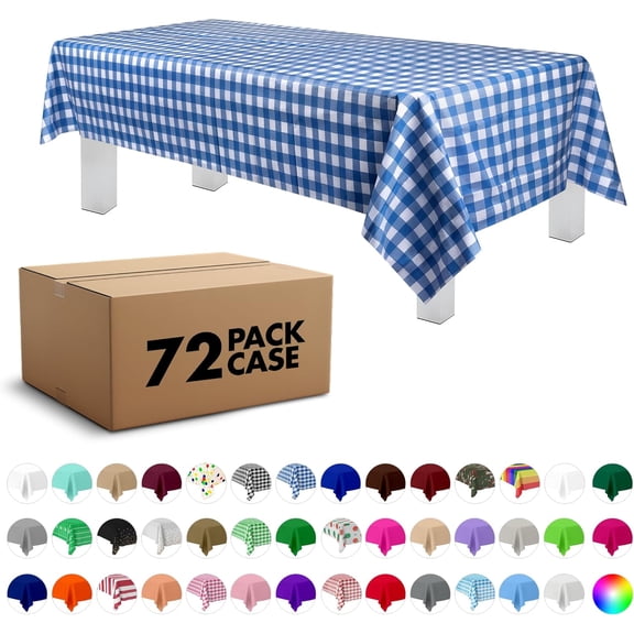Grandipity Blue Gingham Checkered 72 Pack Premium Disposable Plastic Picnic Tablecloth 54 Inch. x 108 Inch. Decorative Rectangle Table Cover