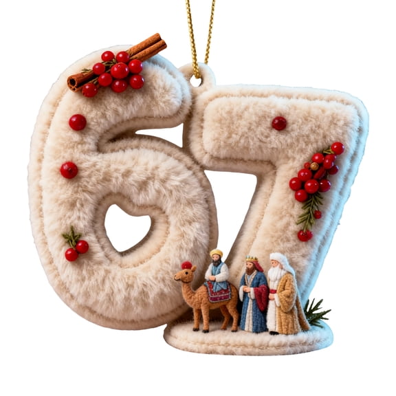Christmas 67 Ornament Magic: 2D Acrylic Six Seven Funny Decor, Lovely Grandkid Gift to Turn Your Tree into a Hilarious Holiday Masterpiece