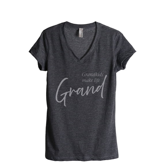 Grandkids Make Life Grand Women's Fashion Relaxed V-Neck T-Shirt Tee Charcoal Grey Medium