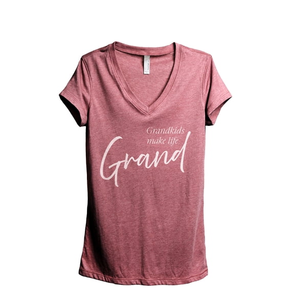 Grandkids Make Life Grand Women's Fashion Relaxed V-Neck T-Shirt Tee Heather Rouge Medium