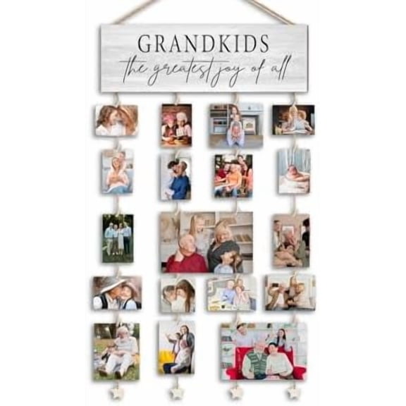 Grandkids Picture Frames Collage Wall Decor,Photo Collage Frame for Wall,Gifts for Grandparent from Grandkids,Grandkids Picture Board,Hanging Photo Display with Clips,Picture Hanging Kit