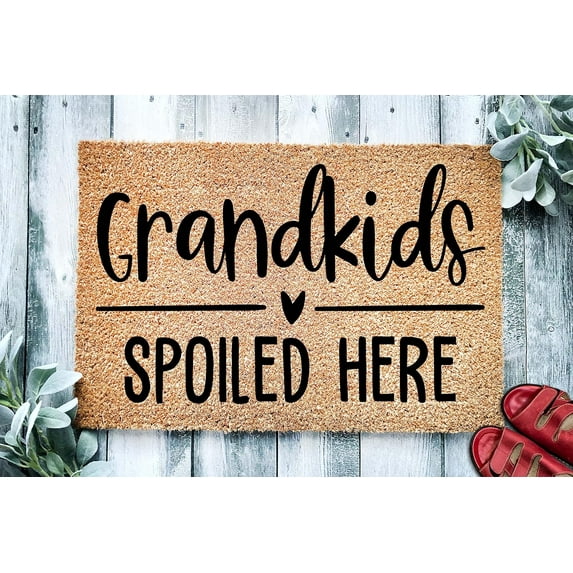 Grandkids Spoiled Here Funny Grandparents Door Mat for Front Door Home Entrance Rugs Farmhouse Home Kitchen Decoration Floor Front Door Mat, 24 x 16 Inch