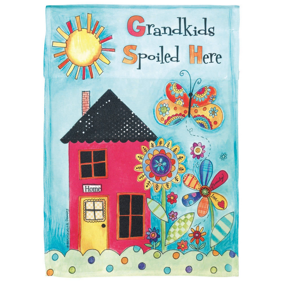 Grandkids Spoiled Here Pink House 8 x 19 Large Polyester Outdoor Hanging Garden Flag