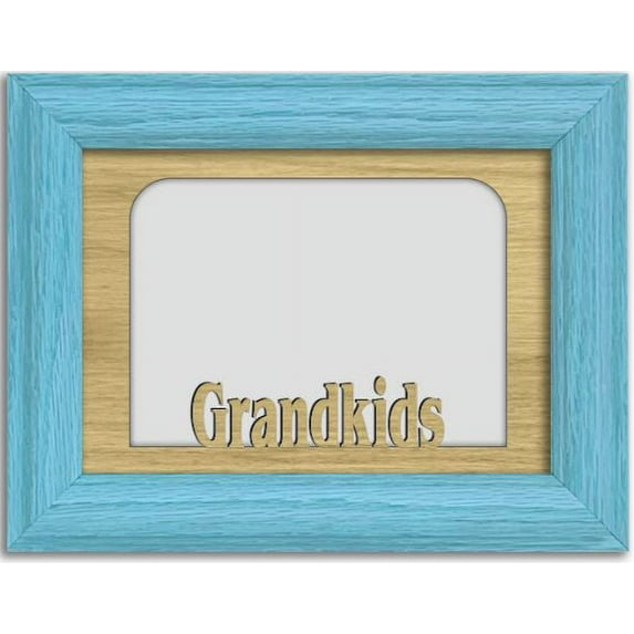 Grandkids Tabletop Picture Frame - Holds 4x6 Photo - Multiple Color Options Aqua Frame with Oak Insert