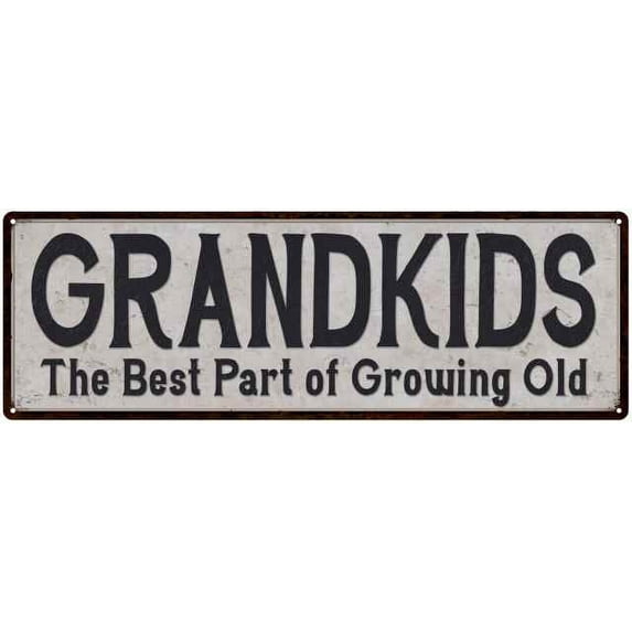 Grandkids Vintage Look Reproduction Black on White 6x18 Metal Sign 206180023026