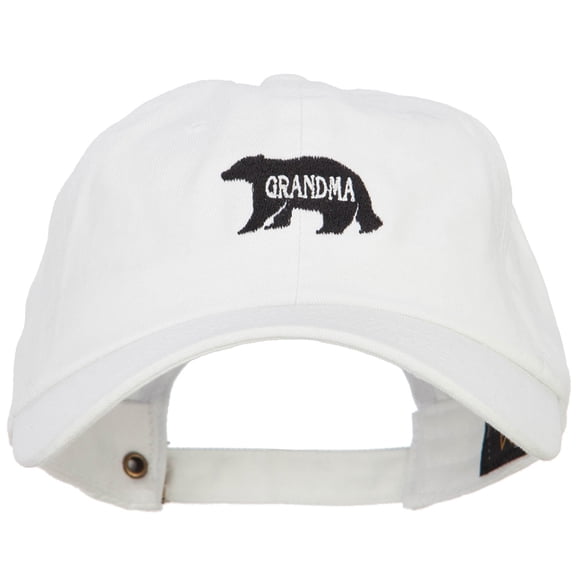 Grandma Bear Embroidered Washed Cotton Twill Cap - White OSFM