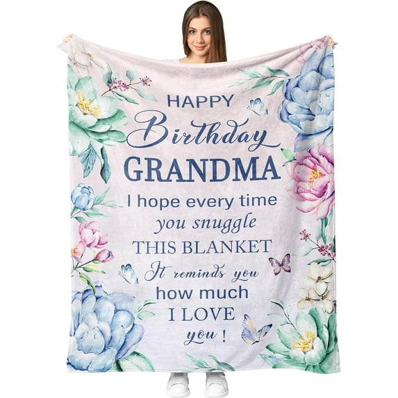 Grandma Birthday Gifts Throw Blanket 50"x60", Birthday Gifts for Grandma, Gifts for Grandma Birthday Unique, Happy Birthday Grandma, Grandma Gifts for Birthday, Birthday Present for Grandma