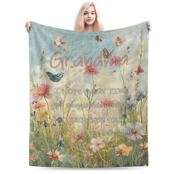 Grandma Blanket,Floral Flannel Throw Blankets 50x40